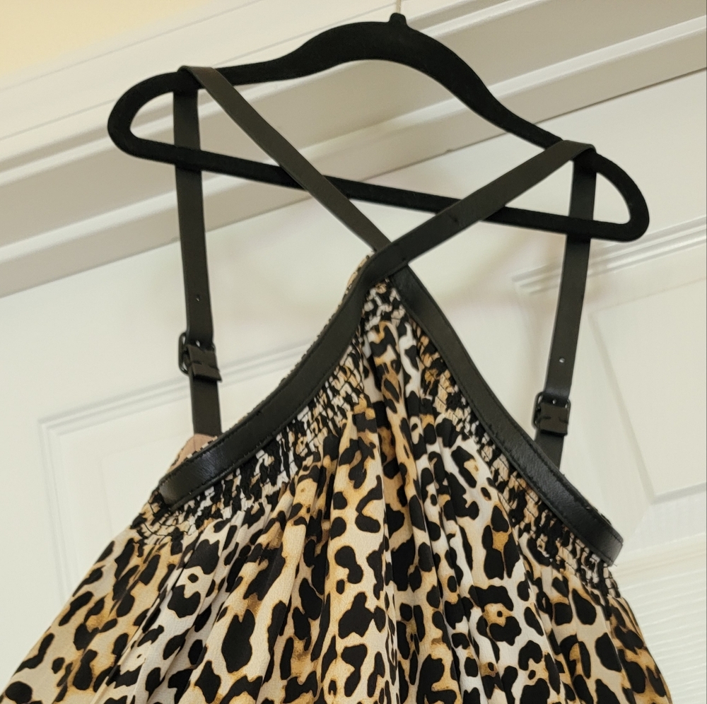 RACHEL ZOE Silk & Leather Leopard Print Maxi Dress 0